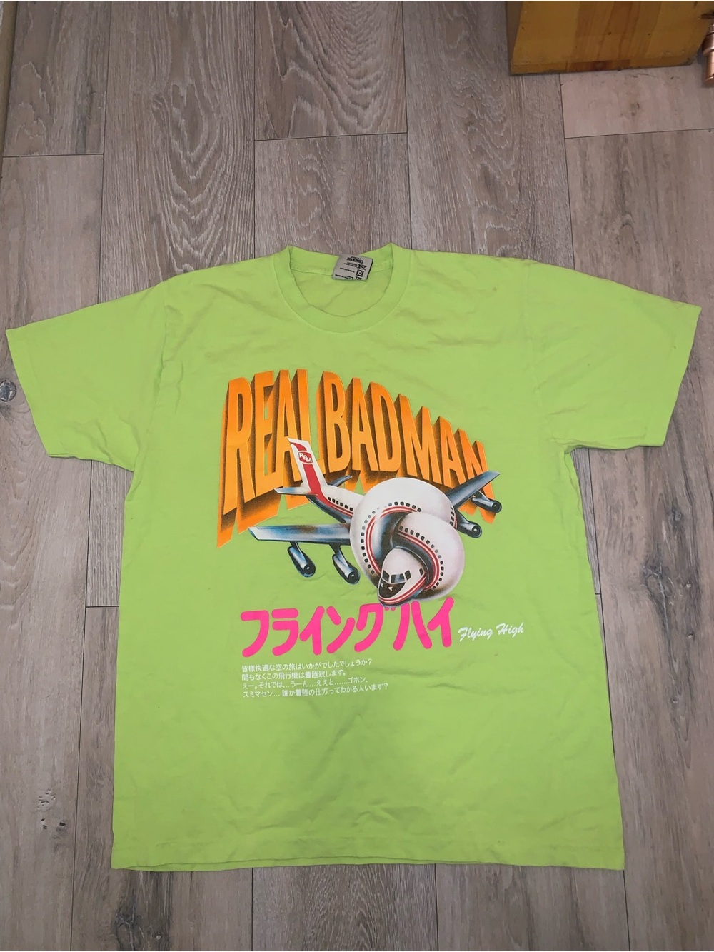 Real BadMan 'Flying High' Neon Lime Graphic Tee Size; Large
